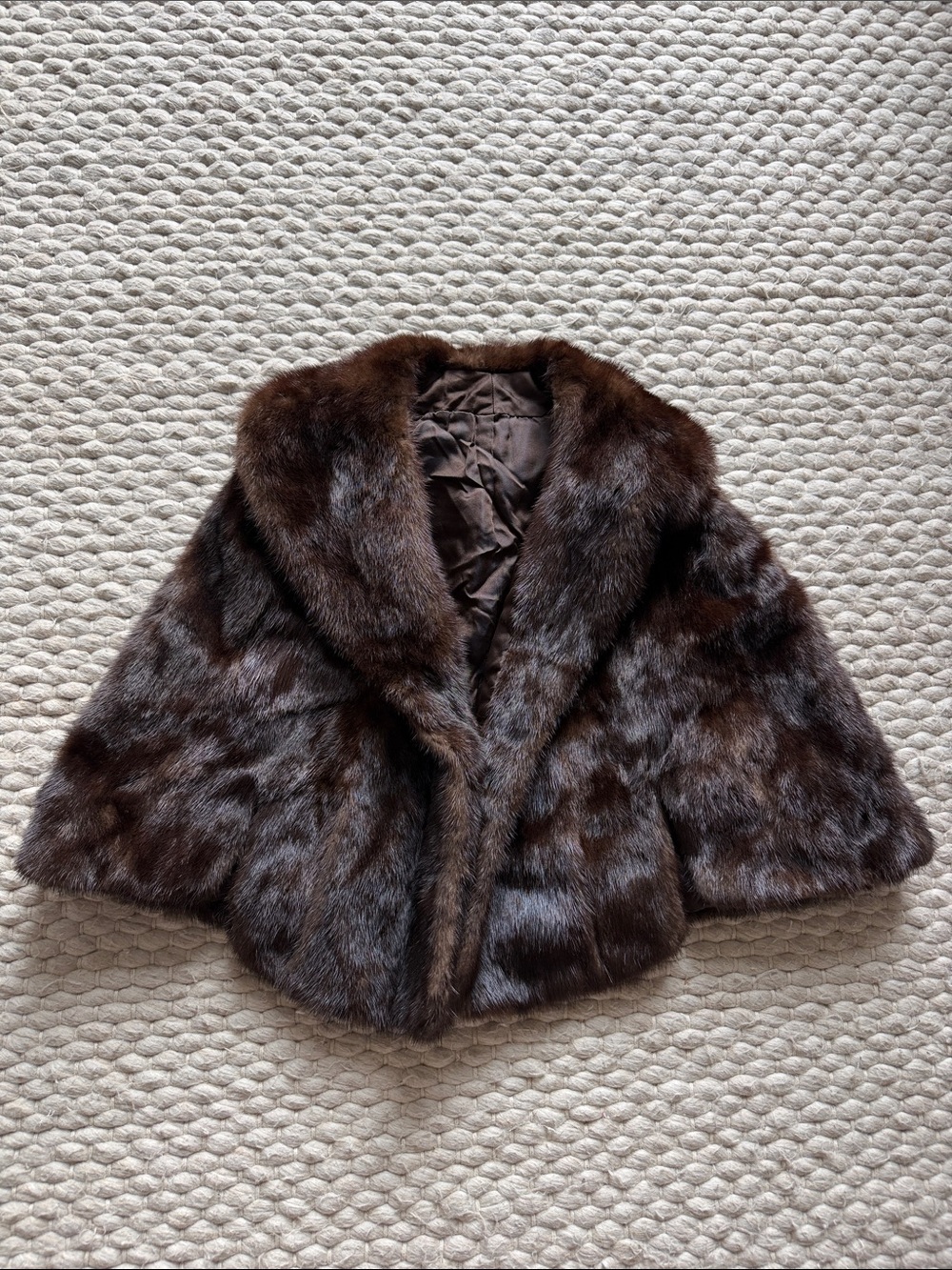 Vintage Dark Brown Real Fur Cape Shawl Collar Capelet, One Size